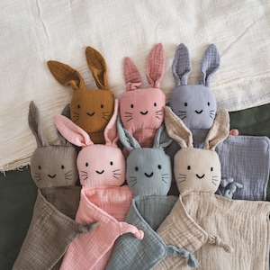 Personalizable Baby Muslin Comforter Rabbit Comforter Favorite Animal Cuddly Toy Baby New Born Hello World Stuffed Toy Mother's Day