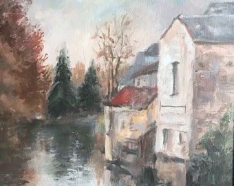 L'indre à Loches - Original oil painting. 11x15". canvas on pannel framed