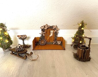 Wichteltür Naturzauber – Handgefertigte Holz-Wichteltür aus Naturmaterialien | Wichtelhaus Miniatur | Deko für Kinder & Familie