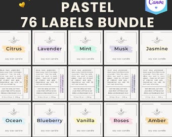 Edytowalny zestaw etykiet produktów, szablony opakowań na świece, mydła i kosmetyki w słoikach z etykietami bezpieczeństwa, zestaw do brandingu Canva