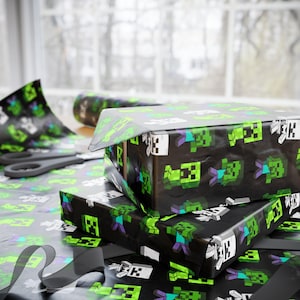 Minecraft-Inspired Wrapping Paper, Fun Gift Wrap for Gamers, Creeper Pattern Wrap for Birthdays, Holidays, Party Decor, Eco-Friendly Gift