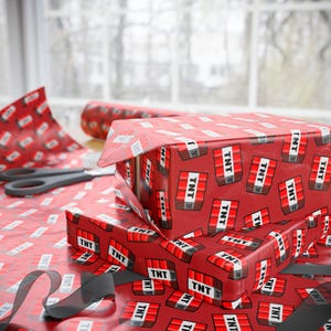 TNT Minecraft-Inspired Wrapping Paper, Fun Gift Wrap for Gamers, TNT Pattern Wrap for Birthdays, Holidays, Party Decor, Eco-Friendly Gift