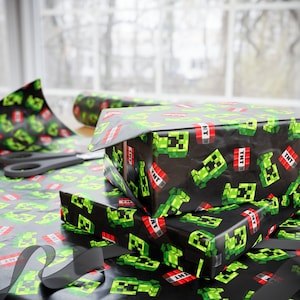 Minecraft-Inspired Wrapping Paper, Fun Gift Wrap for Gamers, Creeper Pattern Wrap for Birthdays, Holidays, Party Decor, Eco-Friendly Gift