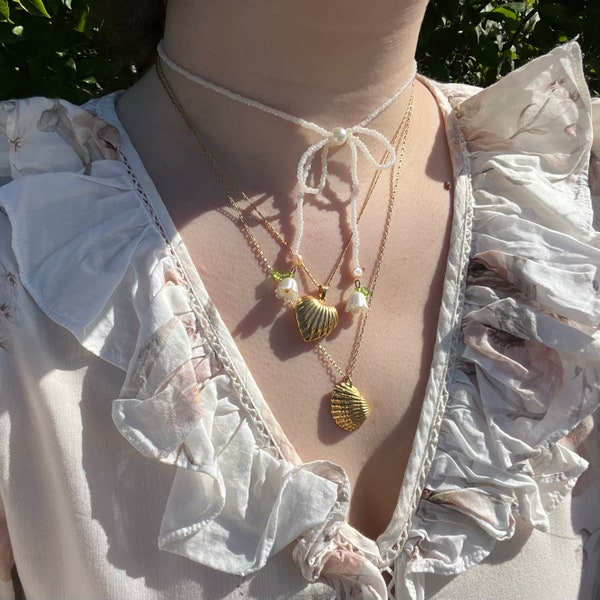 Ras de cou blanc nacré avec collier de perles fait main avec noeud de bijoux personnalisé grande taille fleur amicale