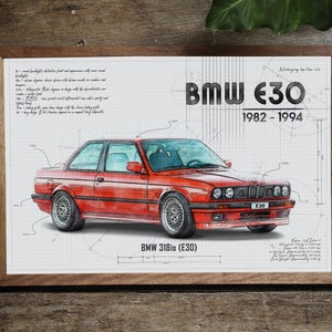 BMW E30 M3 M-Power affiche bmw voiture affiche murale noir Classic Car  Poster vintage Saab Poster Art Gift Room -  Canada