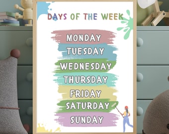 The days of the week poster, classroom poster, educational poster