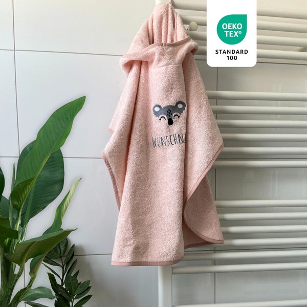 my STITCHERY Badeponcho Kinder mit Namen Bestickt, Oeko-TEX® Standard 100- Personalisiertes Kapuzenhandtuch mit gesticktem Namen und Motiv