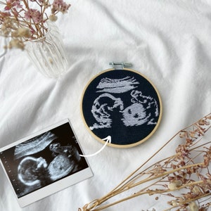 Embroidery frame embroidered with an ultrasound image - Personalized wall decoration as a unique souvenir for expectant parents