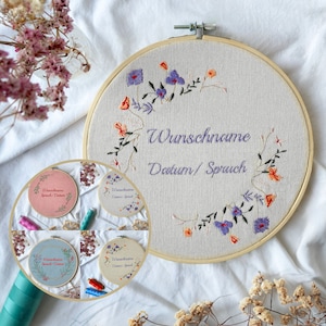 Borduurraam geborduurd met naam en datum - Gepersonaliseerde wanddecoratie als ideaal cadeau voor een geboorte of doop