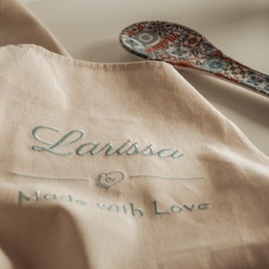 Tablier personnalisé avec nom, motif et texte souhaité brodés - Tablier de cuisine personnalisé individuellement en coton de haute qualité