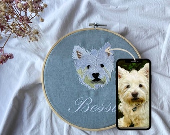 Stickrahmen personalisiert mit Ihrem Haustier bestickt - Einzigartiges Tierportrait als ideales Geschenk für Tierliebhaber