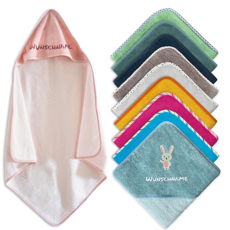 Babyhandduk med huva, Oeko-TEX® Standard 100 - Personlig babyhandduk broderad med namn och motiv bild 2