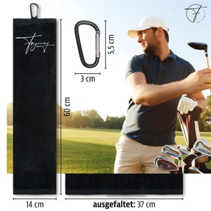 Fayrway Golf Towel with Initials Embroidered, Black Personalized cotton golf towel with carabiner for hanging image 3