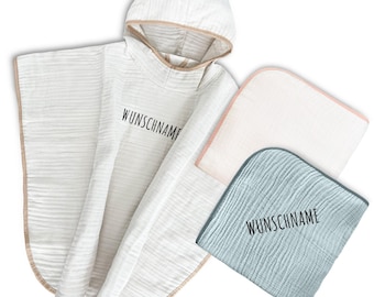 Barnbadponcho broderad med namn, Oeko-TEX® Standard 100 - Personlig badcape av mjuk muslin med broderat namn