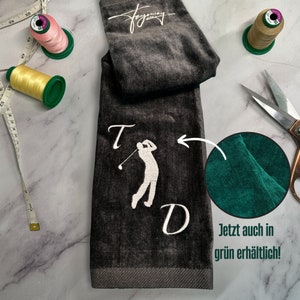 Serviette de golf Fayrway avec initiales brodées, noir - Serviette de golf en coton personnalisée avec mousqueton à suspendre