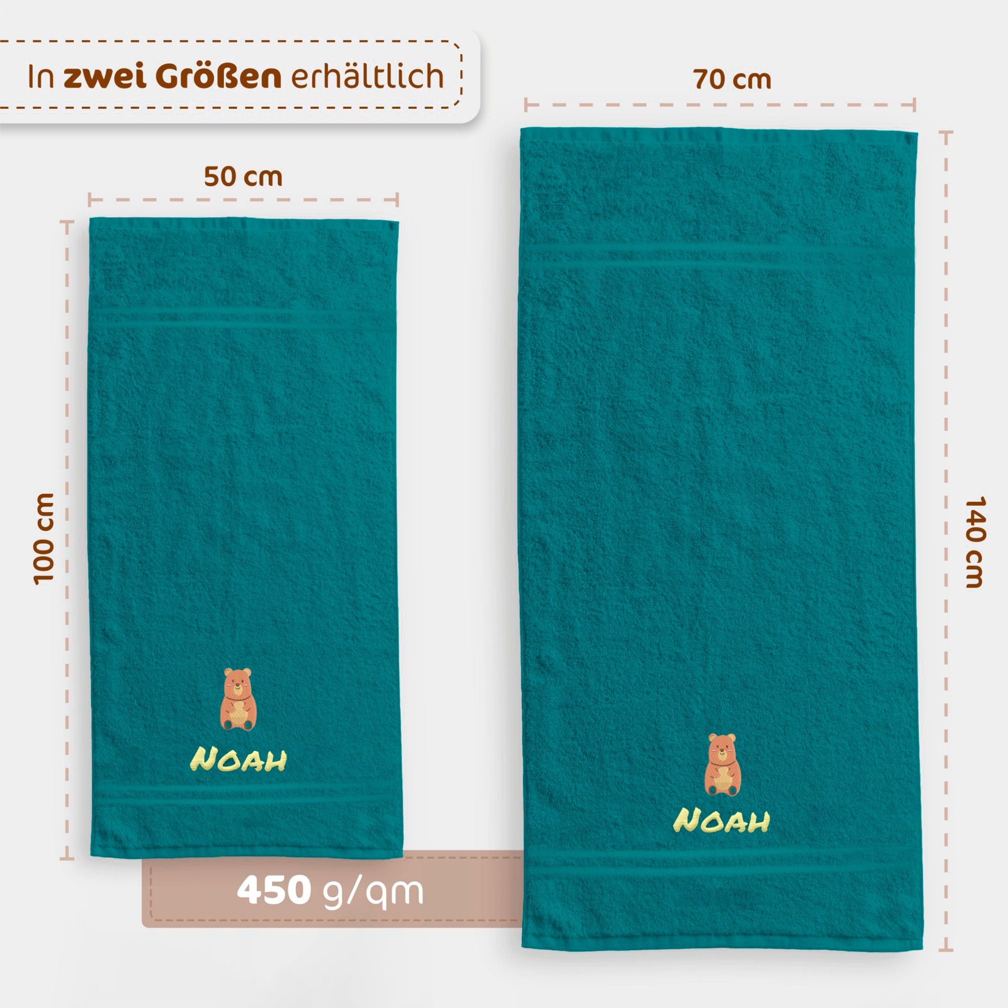 Serviette Enfant Personnalisée Avec Nom Brodée - 100% Coton Oeko-TEX 50x100cm Beige