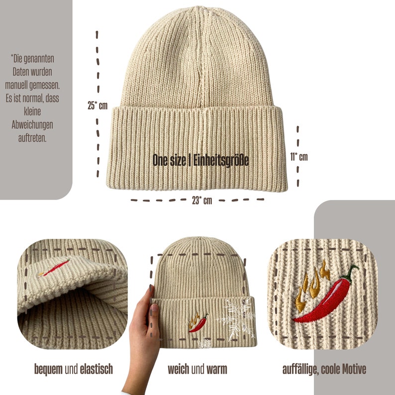 Mütze mit Motiv bestickt Personalisierte Beanie aus hochwertigem Strick als außergewöhnliche Geschenkidee grob Bild 3