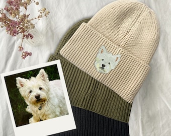 Gorro con retrato de perro bordado - Gorro personalizado de punto de alta calidad como excelente idea de regalo (grueso)