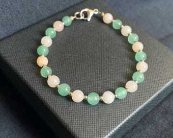 8" Aventurine Bracelet - Green and Pink 6mm Natural Beads - Crystal Healing Jewelry for Love & Balance