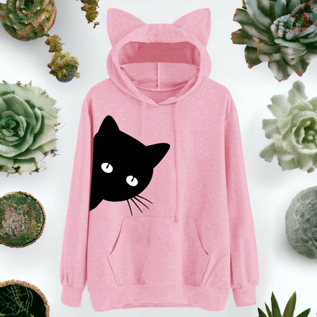 Ladies Cat Longsleeved Hooded Sweater Cat Lovers Hoodie Pet Etsy