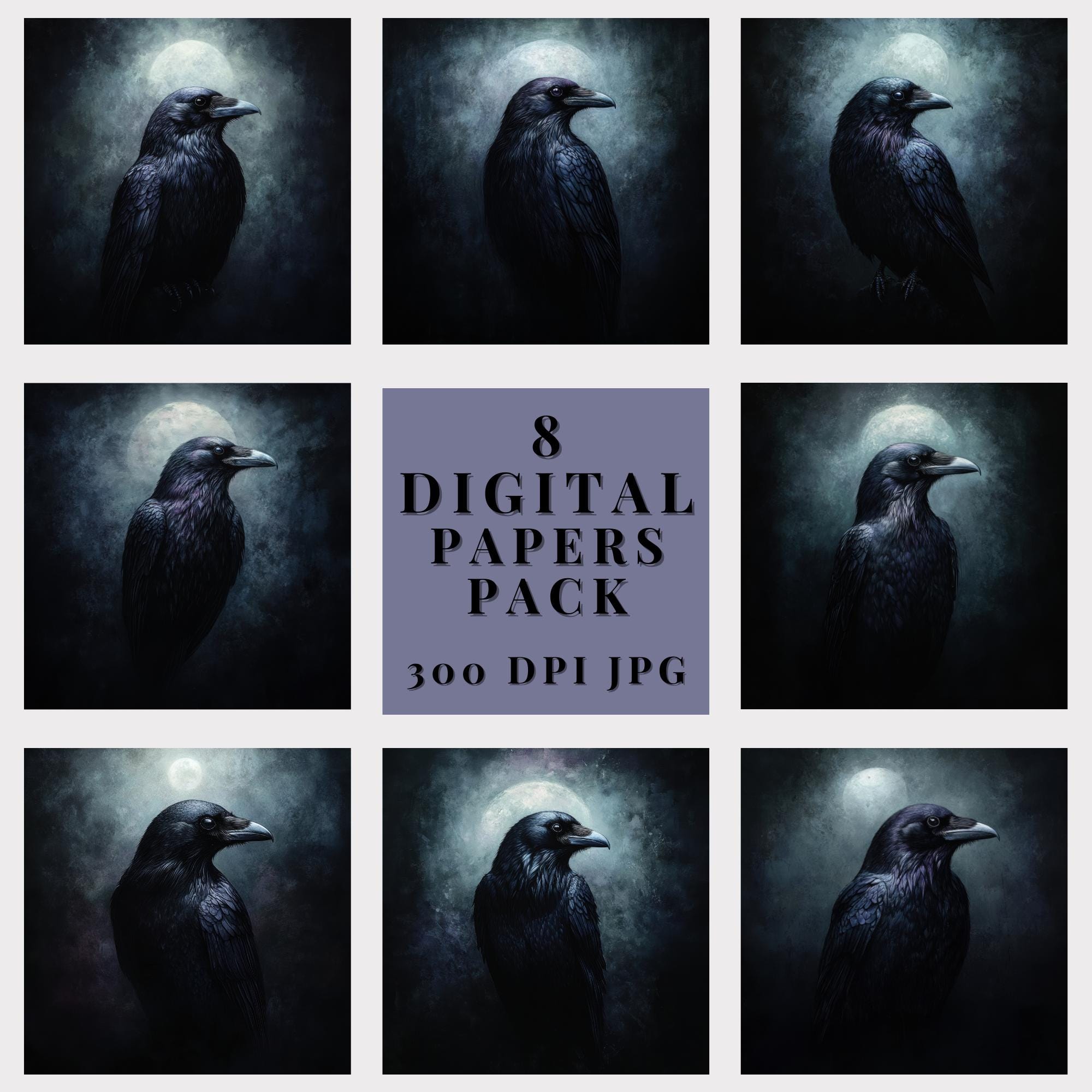 Midnight Raven Black Crow Gothic Texture Backgrounds Digital Paper Pack ...