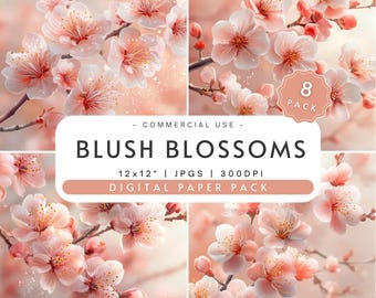 Paquete de papel digital Blush Blossom: Fondos florales color melocotón para álbumes de recortes (JPG de 30,5 x 30,5 cm)