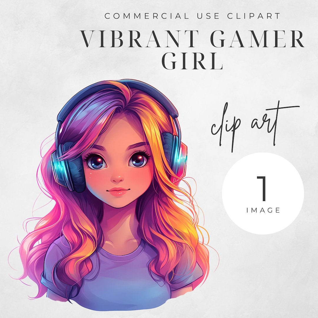 Vibrant Gamer Girl Icon Profile Picture Avatar Single Clip Art 300DPI ...