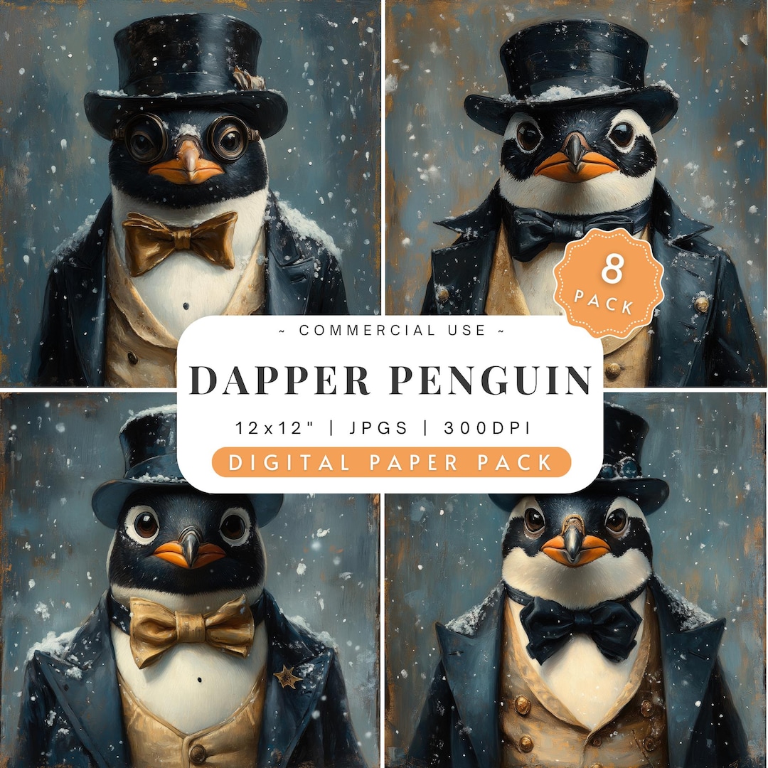 Dapper Penguin Elegant Suit Top Hat Texture Backgrounds Digital Paper ...