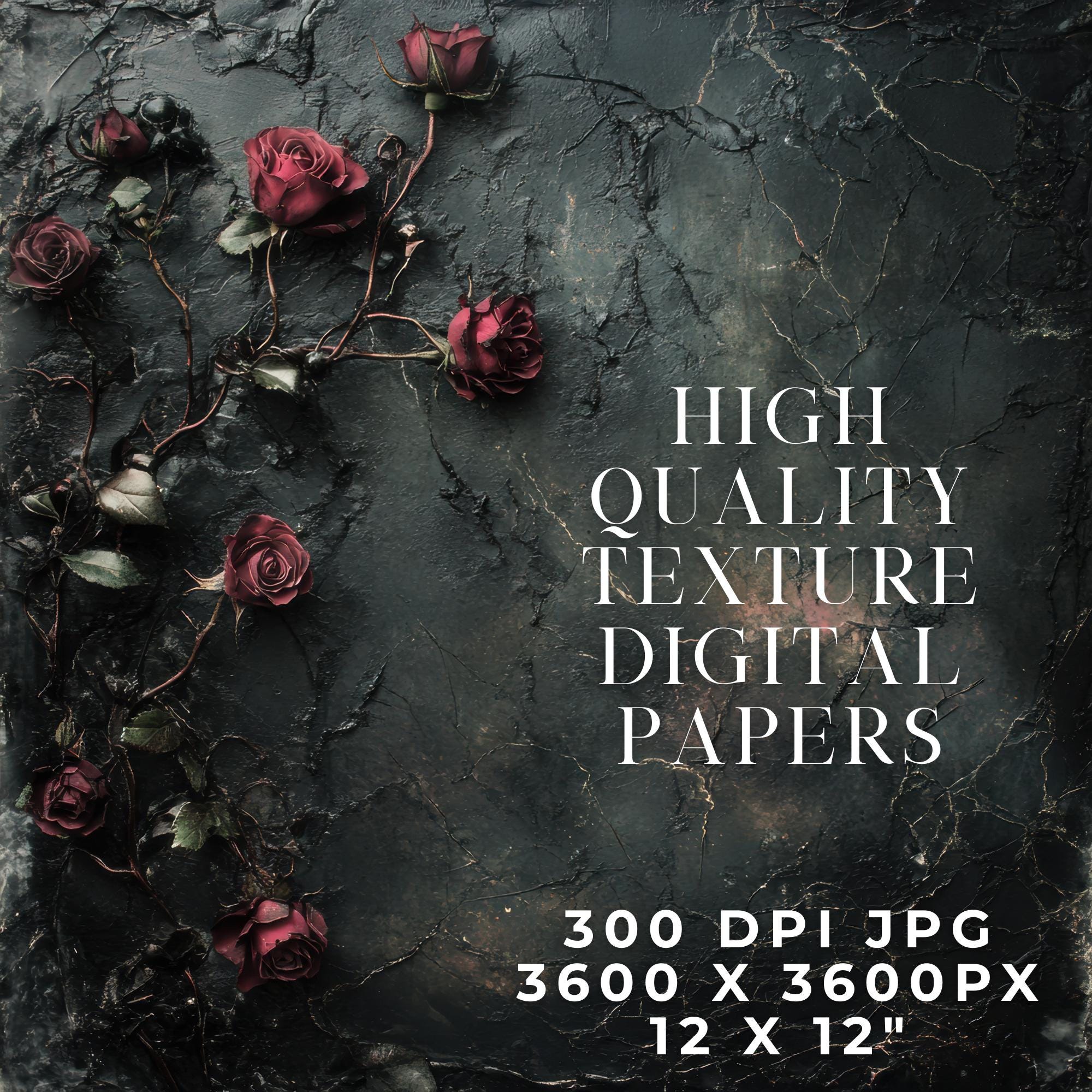 Gothic Rose Digital Papers, Dark Romance Texture Backgrounds 12x12 JPG ...