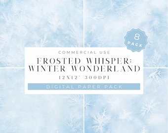 Winter Wonderland Digital Paper Pack: Frosted Blue Snowflake Backgrounds (12x12" JPG)