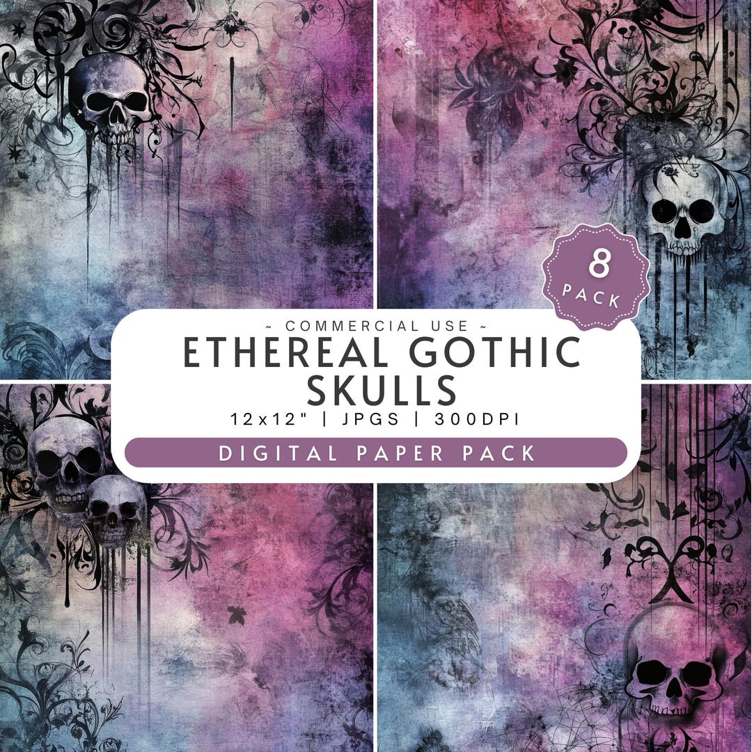 Ethereal Gothic Skulls Digital Paper Pack Dark Vintage Texture ...