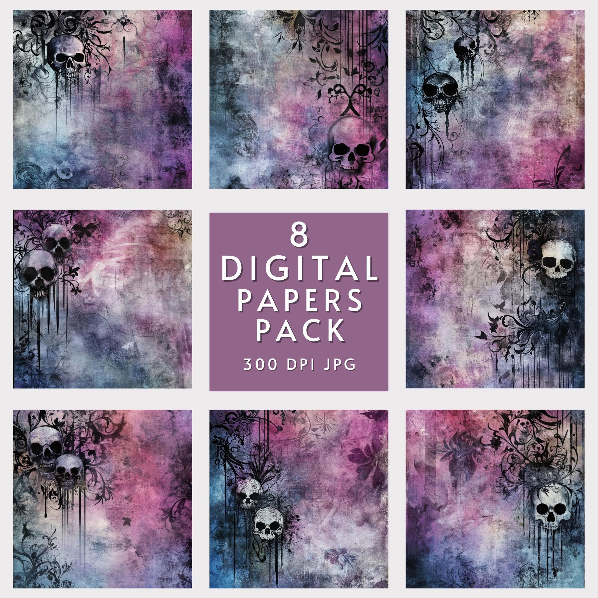 Ethereal Gothic Skulls Digital Paper Pack Dark Vintage Texture ...