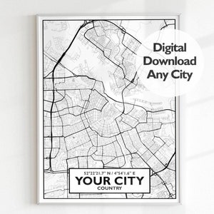Custom Personalized Map, Digital Download Custom City Map, Custom Hometown Map, Any Town Minimalist Map Art, Map Poster, Digital Print Gift