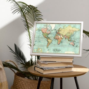 Alte Weltkarte, 1914 Vintage antiker Stil Weltkarte, von Bartholomew Geschenk für Ihn Geschenk für Sie Wohnkultur Leinwand Wand Kunst Poster Druck