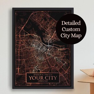 Impressão de mapa de luzes da cidade personalizada, qualquer mapa da cidade, mapa de estilo vintage personalizado, pôster de mapa de rua de luzes noturnas, arte de parede escura, presente de aniversário