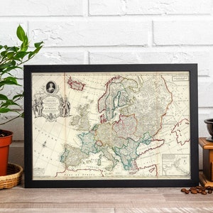Alte Europa Karte, 1727 Vintage antik Stil Karte von Europa, von Herman Moll, Geschenk für ihn Geschenk für sie Wohnkultur Leinwand Wand Kunst Poster Druck