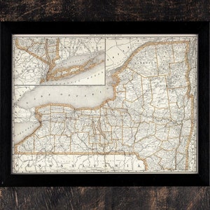 Old New York State Map, 1888 Vintage Antique Style Map of New York, US, by Rand McNally, Gift For Him For Her Home Decor Canvas Wall Art