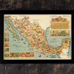 Old Mexico Map, 1931 Antique Style Vintage Map of Mexico, Rare Mexico Gift Map, Framed Mexico Map Print, Old Historical Wall Art Poster