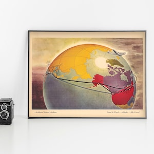 Vintage Air Routes Map Poster, Retro Orient Airlines Print, Vintage Style Aviation Decor Poster, Old Flight Routes Air Travel Art Poster