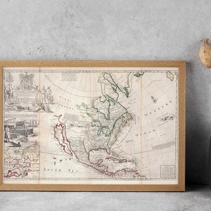 Alte Nordamerika Karte, 1719 Vintage Antique Style Map of America, von Moll, Geschenk für Ihn Geschenk für sie Wohnkultur Leinwand Wand Kunst Poster Druck