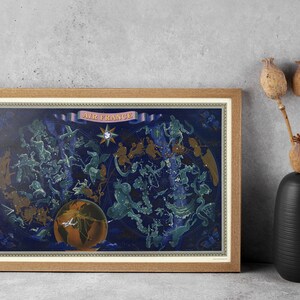古い星図、1956年アンティークスタイルのビンテージ天空地図、珍しい記念日ギフトの星図、額入り地図プリント、古い歴史的な壁アートポスター