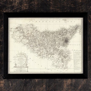 Mapa antiguo de Sicilia, mapa antiguo de Sicilia, Italia, 1794, mapa de regalo de Sicilia raro, impresión de mapa en lienzo, póster de arte mural histórico antiguo
