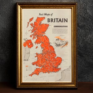 Vintage United Kingdom Railroad Map Poster, Industrial Map of Great Britain, Rare Vintage England Railway Map Poster, Old UK Map Gift Print