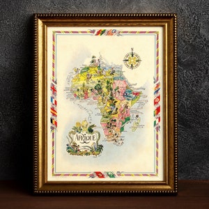 Mapa antiguo de África, mapa antiguo de África de 1951, mapa raro de regalo de África, impresión de mapa en lienzo, póster de arte mural histórico antiguo