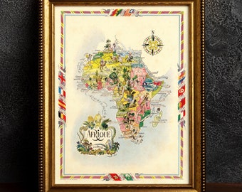 Old Africa Map, 1951 Antique Vintage Map of Africa, Rare Africa Gift Map, Canvas Map Print, Old Historical Wall Art Poster