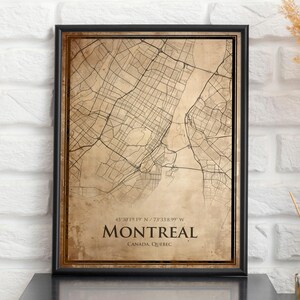Impression de carte vintage de Montréal, carte de Montréal, carte de style ancien de Montréal, affiche rétro de carte de rue, art mural de bureau du Canada, cadeau d'anniversaire de mari