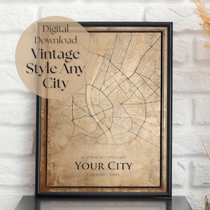 Mapa personalizado estilo vintage, download digital de mapa personalizado da cidade, mapa personalizado da cidade, arte de mapa antigo de qualquer cidade, pôster de mapa, presente impresso digitalmente