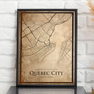 Impression de carte vintage du Québec, carte de la ville de Québec, carte de style ancien du Québec, affiche de plan de rue rétro, art mural bureau du Canada, cadeau d'anniversaire de mari