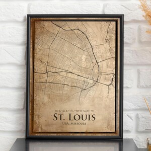 Impression de carte vintage de Saint-Louis, carte de Saint-Louis, carte de style ancien de Saint-Louis, affiche de plan de rue rétro, art mural Missouri, cadeau d'anniversaire de mari