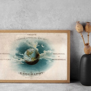 Antike Erdkunst, 1887 Vintage Geographiekunst, seltenes Geographie Lerngeschenk Poster, gerahmt Erdkugel Druck, Wandkunst Poster